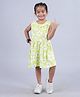 Kiddopanti Cotton Jersey Sleeveless Floral Printed Fit & Flared Dress - Neon Green