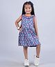 Kiddopanti Cotton Jersey Sleeveless Floral Printed Fit & Flared Dress - Navy Blue & Red