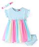 Babyhug Woven Frill Sleeves Frock with Bloomer & Headband - Multicolour