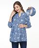 Bella Mama Woven Three Fourth Sleeves Flower Printed Maternity Top With Border - Blue