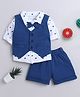 BUMZEE Full Sleeves Solid & Abstract Printed 3 Piece Shirt With Shorts - Navy & White