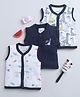 BUMZEE Pack Of 3 Sleeveless Animals Printed Jhablas - Navy Blue  & White