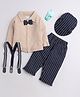BUMZEE Full Sleeves Solid Shirt Pant Set With Suspender & Cap - Beige & Navy Blue