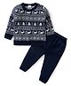 Babyhug Knit Full Sleeves Sweater & Pant Set Reindeer Design - Navy Blue