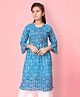 Aarika Three Fourth Sleeves Abstract Printed A Line Cotton Kurta - Blue