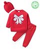 Babyhug Organic Cotton Knit Full Sleeves Sweater Set & Cap with Bow Design - Red