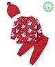 Babyhug Organic Cotton Knit Full Sleeves Sweater Set & Cap with Rabbit Design - Red