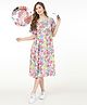 Bella Mama Woven Balloon Sleeves Maternity Dress with Pocket Floral Print - Multicolour