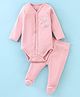 I Bears Interlock Cotton Full Sleeves Onesie with Bootie Legging Floral Embroidery - Pink