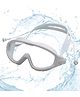 KARBD Swimming Goggles Large Frame Wide View Big Glasses with Connected Ear Plugs - White