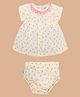 Greendeer Cotton Half Sleeves Lace Embellished & Flower Printed Dress With Bloomer - Creme