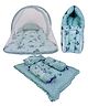 Babytoons Baby Bedding Set 1 Mosquito Protection Net Bed, 1 Sleeping Bag, 1 Gaddi with 3 Cushions, Gift for New Born Baby (0-12 Months, Green)