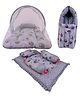 Babytoons Baby Bedding Set 1 Mosquito Protection Net Bed, 1 Sleeping Bag, 1 Gaddi with 3 Cushions, Gift for New Born Baby (0-12 Months, Grey)