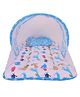 Babytoons Cotton Bedding Set Thick Base Foldable with Mosquito Net and Head Pillow - Zip Closure (Blue, 0-12 Months)