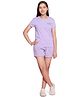 Lil Tomatoes Half Sleeves Text & Polka Dot Printed Cotton Jersey Knit Night Suit - Purple