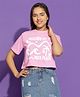 Lil Tomatoes Half Sleeves Beach Theme Printed Cotton Jersey Crop Top - Pink