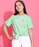 Lil Tomatoes Half Sleeves Floral &  Text Printed Cotton Jersey Crop Top - Light Green