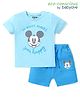 Babyoye Disney Single Jersey Knit Half Sleeves T-Shirt & Shorts Set with Mickey Mouse Graphics - Blue
