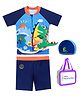 Little Surprise Box  Half Sleeves 3D Dinosaur Printed Swimsuit Set - Blue
