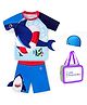 Little Surprise Box Half Sleeves 3D Whale Printed Swimsuit Set - Red & Blue