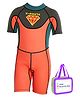 Little Surprise Box  Half Sleeves Diamond Printed Swimsuit With Bag - Green & Orange