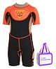 Little Surprise Box  Half Sleeves Diamond Printed Swimsuit With Bag - Brown & Orange