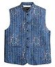 CAVIO Sleeveless Abstract Printed  Cotton Nehru  Jacket - Navy Blue