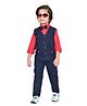 DOTSON Denim Full Sleeves Solid Shirt With Denim Waistcoat & Pant - Red