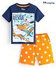 Honeyhap Disney Cotton Knit Half Sleeves Night Suit With Planes Graphics - Navy & Orange