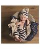 Babymoon Set of 2  Knitted Suspender with Baby Cap Hat Baby Photography Props Costume Baby Gift Set - Blue
