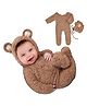 Babymoon Set of 2 Fleece Suit with Infant Baby Bear Cap Hat Baby Photography Props Costume Baby Gift Set 0-1Yr - Brown
