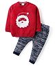 Babyhug Knitted Full Sleeves Pullover Sweater & Pant Set with Santa Clause Embroidery - Red