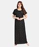 Fabme Pure Cotton Half Sleeves Floral Printed  Maternity Nighty With Concealed Zipper Nursing Access  - Black