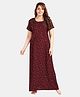 Fabme Pure Cotton Half Sleeves Floral Printed Maternity Nighty With Concealed Zipper Nursing Access - Maroon