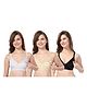 Fabme Pure Cotton Pack Of 3 Solid Full Coverage Non Padded Maternity Nursing Bras - Skin White & Black