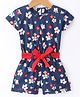 Dew Drops Woven Half Sleeves Floral Printed Jumpsuit - Navy Blue