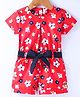 Dew Drops Woven Half Sleeves Floral Printed Jumpsuit - Red