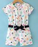 Dew Drops Poplin Woven Half Sleeves Jumpsuits Floral Print - White