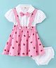 Dew Drops Poplin Woven Half sleeves Frock with Inner Tee & Bloomer Tropical Print - Pink