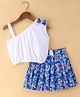 Dew Drops Poplin Sleeveless One Shoulder Top & Skirt Set With Bow & Floral Print - Off White