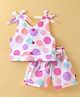 Dew Drops Poplin Sleeveless Polka Dots Top & Shorts Set With Bow Applique  - Offwhite