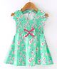 Dew Drops Poplin Sleeveless Frock with Floral Print & Bow Applique - Blue
