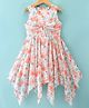 Dew Drops Chiffon Woven Sleeveless Frock With Floral Print - Peach