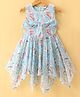 Dew Drops Chiffon Woven Sleeveless Frock With Floral Print - Blue
