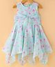 Dew Drops  Chiffon Sleeveless  Frock with Butterfly Print & Knot Detailing - Aqua Blue