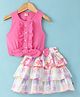 Dew Drops Poplin Woven Sleeveless Top & Layered Floral Printed Skirt Set - Pink