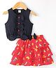 Dew Drops Poplin Woven Sleeveless Top & Layered Floral Printed Skirt Set - Red Black