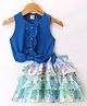 Dew Drops Woven Sleeveless Top & Layered Skirt Set With Floral Print - Blue