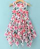 Dew Drops Chiffon Woven Sleeveless Frock With Floral Print - Pink