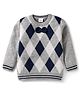 Babyhug Knitted Full Sleeves Pullover Sweater with Argyle Design & Bow Applique - Grey